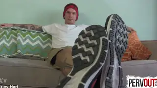 Tattooed Guy Worships Feet and Sneakers in Fetish Clip