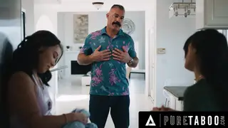 Asian Stepsisters Share Stepdad in Spanking and Deepthroat Play