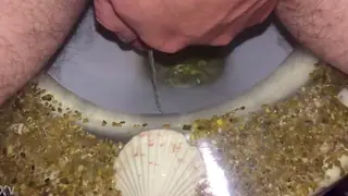 Solo Guy Unleashes a Golden Stream in Close-Up