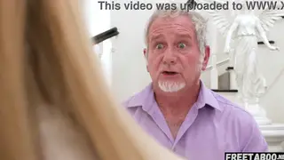 Blonde Begs Older Man for Anal Creampie