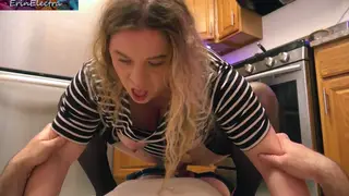 Curvy Blonde Neighbor Rides Kitchen Counter to Creampie