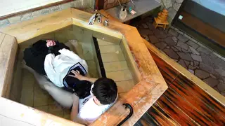 Asian Student Bound in Uniform for Poolside Gangbang