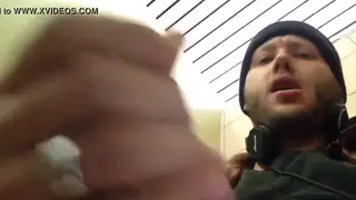 European Stud Strokes to Climax in Public Restroom