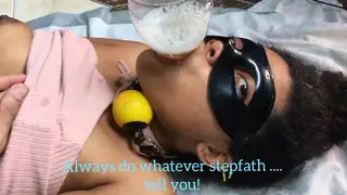 Submissive Stepdaughter Takes a Warm Stream in Her Mouth