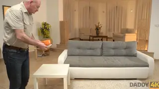 Older Tattooed Man Seduces Blonde Girlfriend Into Creampie