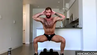 Inked Bear Flexes and Teases at the Gym