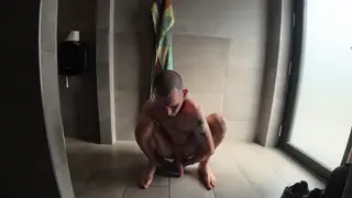 Mature European Hunk Rides Dildo in Shower POV