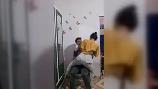 Indian Wife Services Delivery Man in Kitchen