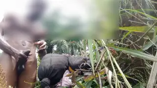Ebony Stud Strokes to Cumshot in Forest