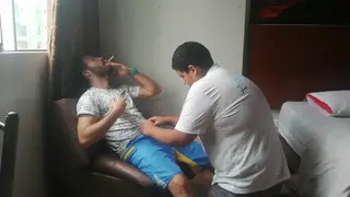 Hairy Latino Bear Claims Young Cub in Hotel Room