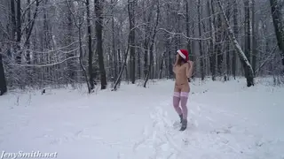 Brunette Teases in Wet White Stockings on Snowy Holiday