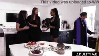 Ebony and European Lesbians Trade Oral Pleasure at Public Wake