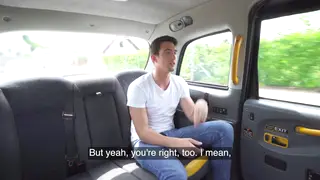 European Brunette Handles Two Men in a Moving Car