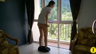 Brunette MILF Surprised While Cleaning in Lingerie