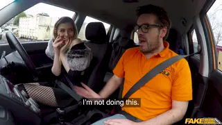 European Brunette Rides in Stockings Inside a Car