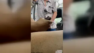 Mature Man Strokes Partner Outdoors in Public