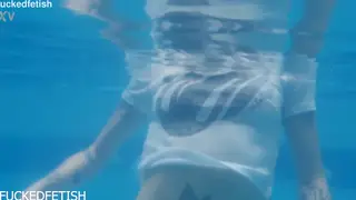 Blonde Latina Rides Poolside in Sheer Lingerie