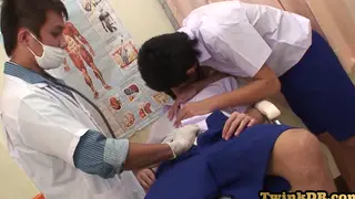 Asian Twinks Share a Bareback Threesome in a Clinic Setting