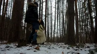 European MILF Gives Outdoor Blowjob in Fur Coat