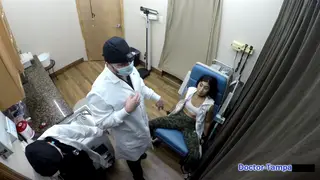 Petite Latina Endures Doctor's Rough Exam on Hospital Bed