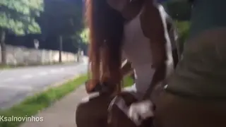 Redhead Gives Outdoor Blowjob at Bus Stop