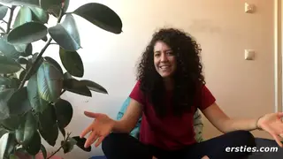 European Brunette Explores Her Shaved Pussy Solo
