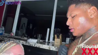 Curvy BBW Takes BBC Deepthroat and Facial at Kitchen Desk