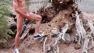 Slender Twink Strokes His Cock in the Forest
