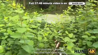 European Beauty Cheats Outdoors While Partner Watches Nearby