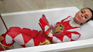 Brunette Villainess Dominates Red Ranger in Cosplay Sex Fight