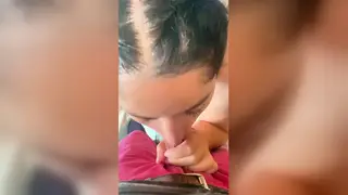 Busty MILF Gives Deep POV Blowjob While Traveling