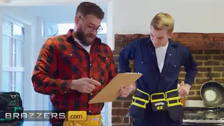 Handyman Double Penetrates Babe in Bedroom Threesome