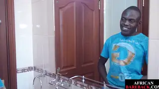 Slim Ebony Twink Strokes His Uncut BBC with Oil
