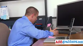 Muscular Employee Takes Deep Throat at Office Desk