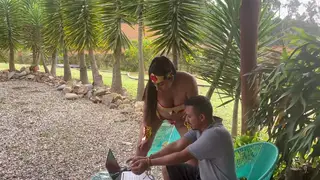 Pregnant Latina MILF in Cosplay Deepthroats Boss Outdoors