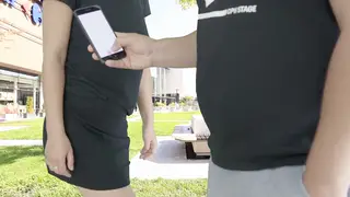Busty European Flashes Wet Pussy on Mall Terrace With Remote Toy