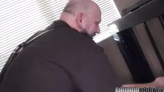 Mature Hairy Bear Delivers Bareback Cumshot After Handjob