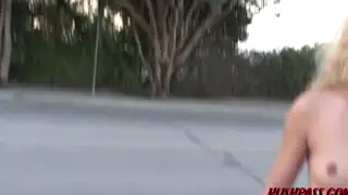 Blonde Exhibitionist Performs Outdoor POV Blowjob to Cumshot