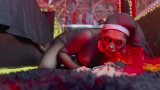 Busty Goth Nun in Cosplay Teases with Oil and Toys POV