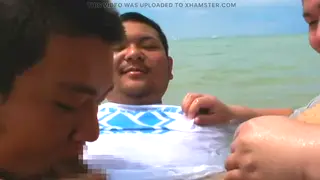 Japanese Group Pissing Orgy on a Public Beach