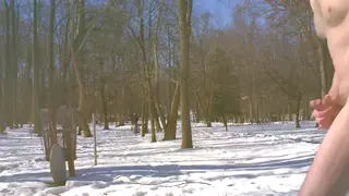 Mature Daddy Strokes His Big Cock in Snowy Park