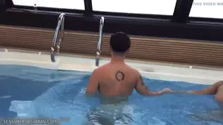 Asian Muscle Pack Battles Bareback in a Poolside Orgy