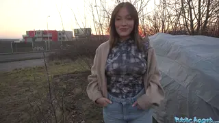 Curvy Venezuelan Rides Agent Outdoors for Cash
