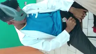 Muscular Latino Strokes His Thick Shaft in a Hospital