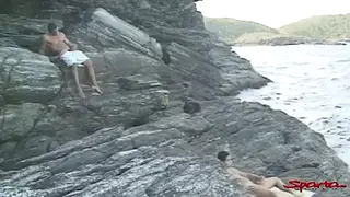 Hairy Twinks Share Deepthroat and Rimming in Beach Threesome