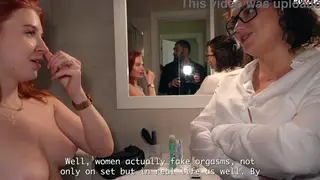 Redhead Endures Anal Casting Threesome in the Shower