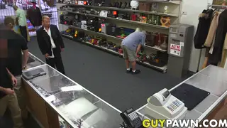 Employee Serves Two Uniformed Men in Office Threesome