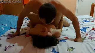 Petite Brunette Girlfriend Moans Through Socks-Filled Creampie