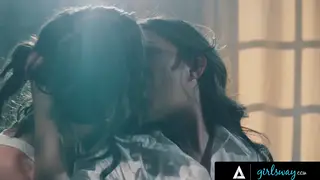 Asian and Brunette Lesbians Make Love on Piano