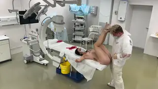 Brunette Nurse Takes a Hard Ride on the Exam Table
